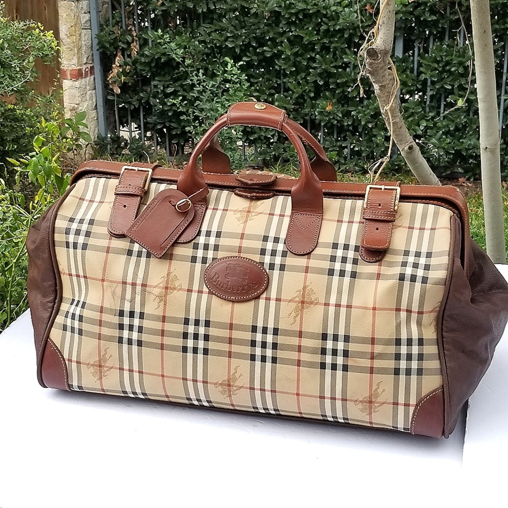 Rare Vintage Burberry Haymarket Gentleman Doctor style boston Travel Duffle bag - Picture 7 of 16